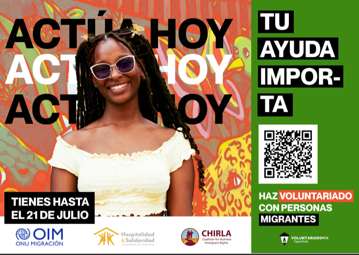 Cartel Actúa hoy: haz voluntariado con personas migrantes